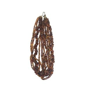 AMBER Multi Strand Beaded Necklace Gold tone Clasp Adjustable Length J34